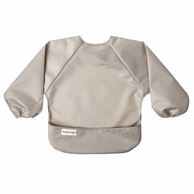 Tiny Twinkle Long Sleeve Bib for Babies & Toddlers – 2 Pack Waterproof Smock Bibs for Eating – Machine Washable & Mess-Proof, Baby Feeding Essential & Shower Must-Have (Grey Indigo,6–24M)