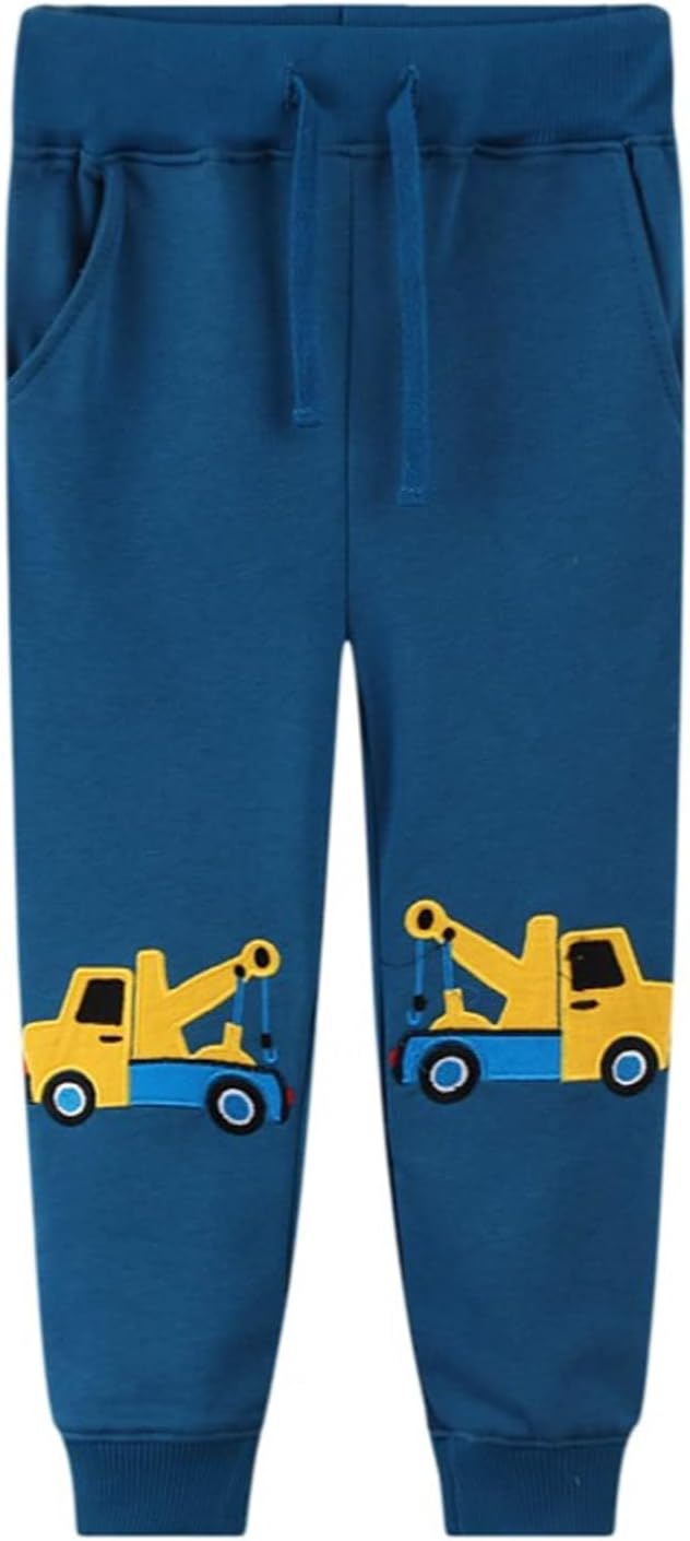 LOKTARC 2 Pack Boys Drawstring Sweatpants Cute Pattern Cotton Sport Jogger Pants