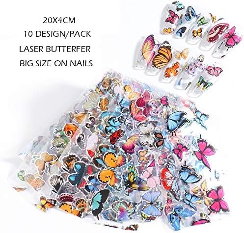 10 Sheets Butterfly Nail Art Foil Transfer Stickers - Holographic Nail Stickers Decals for DIY Starry Sky Manicure