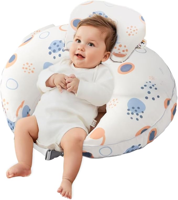 Nursing Pillow for Breastfeeding & Bottle Feeding –Breastfeeding Pillow with Adjustable Waist Strap, Feeding Pillow for Tummy Time,Removable Cotton Cover for Mom & Baby Comfort (Polka)
