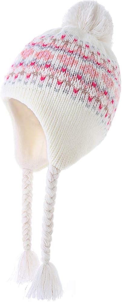 Moon Kitty Girls Knit Hats Winter Fleece Lining Skiing Winter Caps with Warm Ear Flap