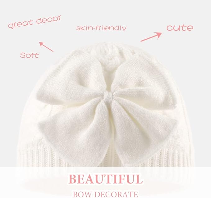 JANGANNSA Winter Warm Knitted Baby Hat for Girls Cotton Lined Infant Toddler Hat Autumn Cute Bow Classic Girls Beanie 0-6Y