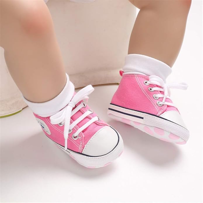 Meckior Baby Girls Boys Canvas Sneakers Soft Sole High-Top Ankle Infant First Walkers Crib Shoes