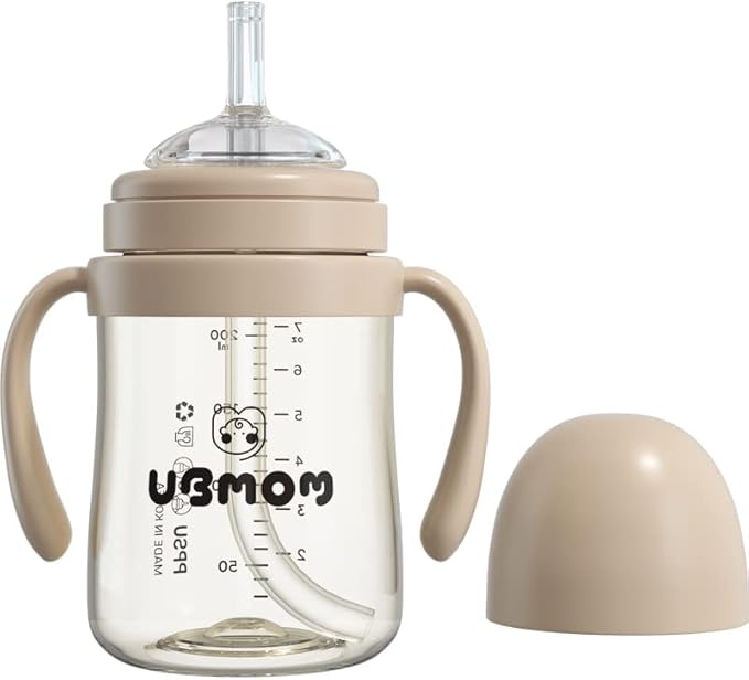 UBMOM No-spill, Backflow prevention Sippy Cup with Straw, PPSU Learner Cup with Handle for Baby and Toddlers, BPA free, 6.76oz (Chocolate)