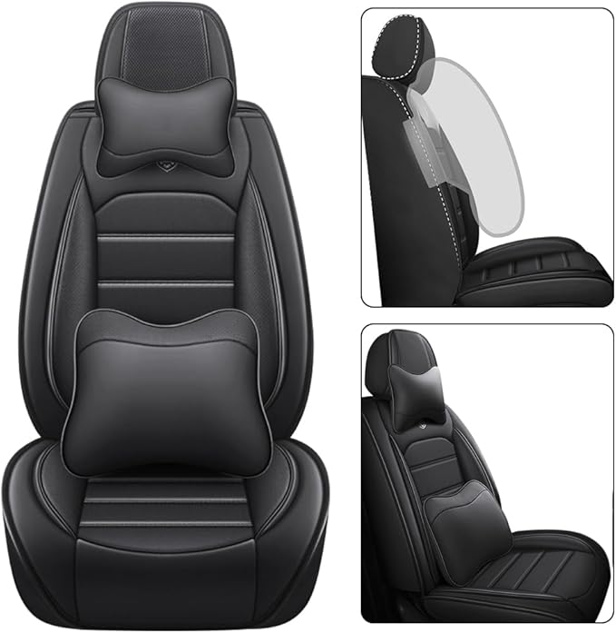 Leather Seat Cover for Ford Edge 2010-2026,Waterproof Soft Seat Covers,Interior Accessories Seat Covers Cushion Vehicle Protector Airbag Compatible(Classic Black,Full Set with Pillow)