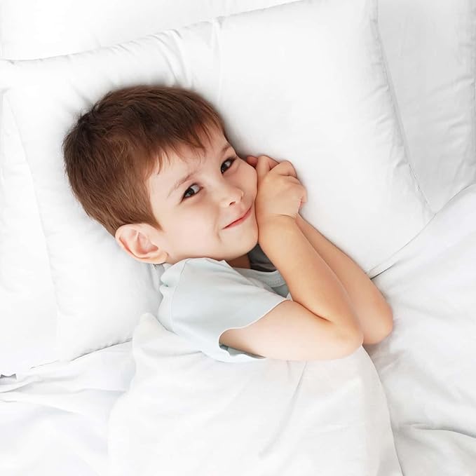 Nestl 2 Pack Toddler Pillow for Sleeping 13 x 18, Small Kids Pillow for Travel, Car, School, Nap, & Toddler Bed, Machine Washable Soft Cotton Child 2 Year Old and Up - White