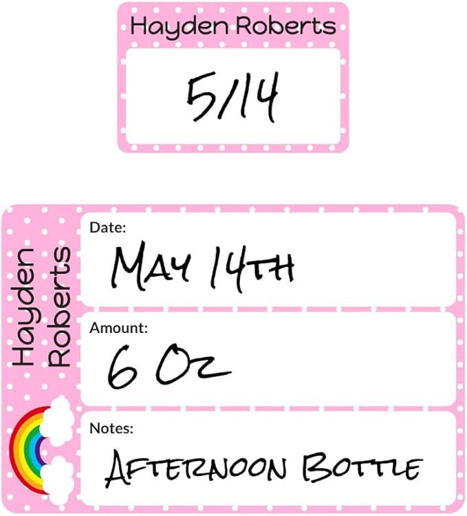 Name Bubbles - Reusable Baby Bottle Labels for Daycare (20 Labels) - Kids Washable Name Tags for Bottles, Sippy Cups, & Snack Containers, Waterproof, Baby Name Stickers, Write-On (Rainbow)