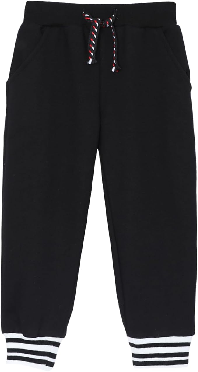 HILEELANG Toddler Boys Cotton Jogger Sweatpants 3 Pack, Soft Adjust Elastic Waist Pants with Pockets, Sizes 12M-7T