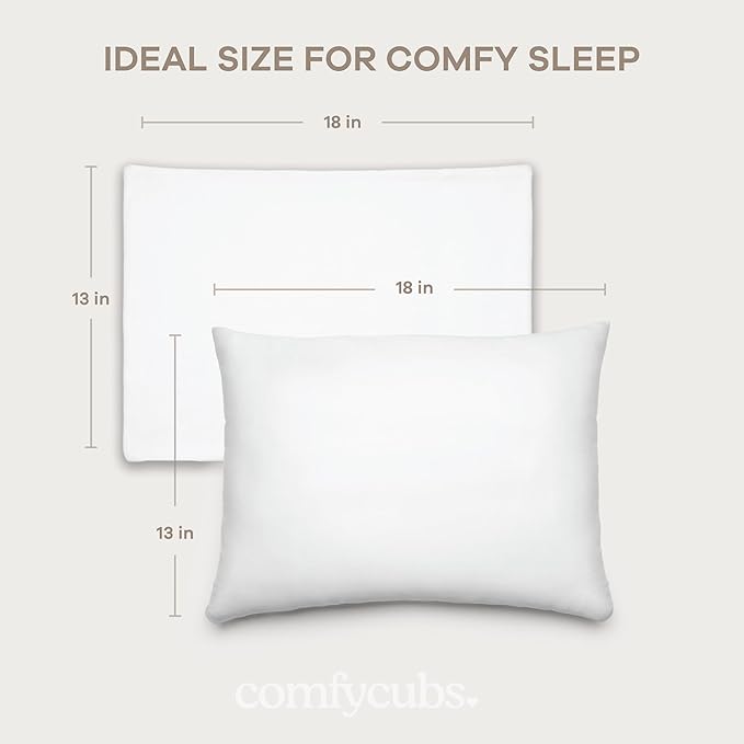 Comfy Cubs Toddler Pillow with Cotton Pillowcase, 13 x 18 in - Travel and Sleep Support for Kids - Lightweight, Breathable Microfiber Fill - Soft and Cozy Small Pillow for Toddlers - White