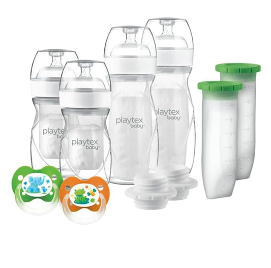 Playtex Baby Nurser Newborn Gift Set with Drop-Ins Bottle Liners, Closer to Breastfeeding, 4 Bottles (2x4 Oz, 2x8 Oz), Liners and PODS, 2 Binky Pacifiers, Bottles for Newborn and Breastfeeding Babies