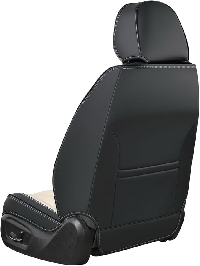Seat Covers for Cars, Waterproof Seat Covers, Leather Car Seat Covers 2 Pack, Universal Seat Cushion Protector for Most Cars Trucks SUV-Black&Beige