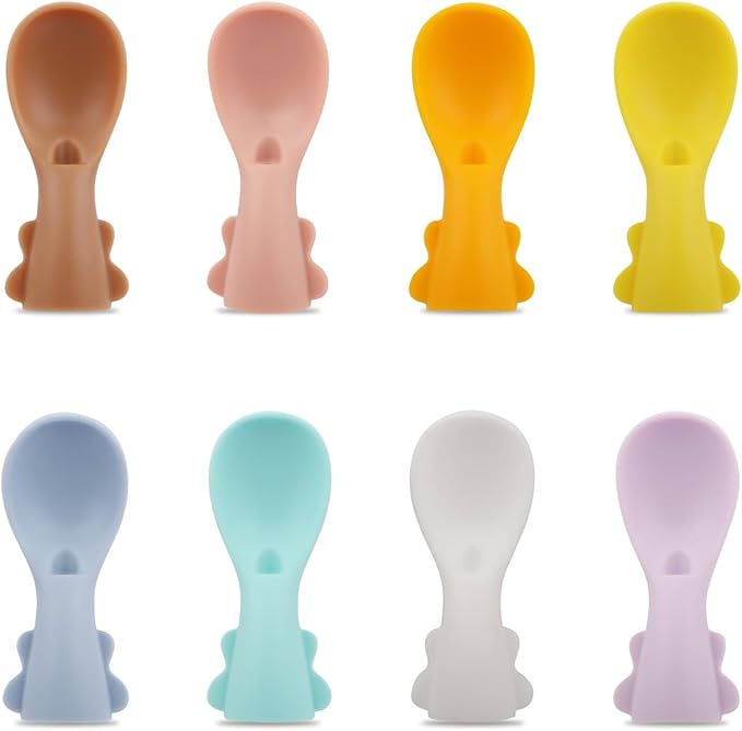 Universal Baby Food Pouch Spoon Attachment - 8 Pack, Silicone Baby Spoons for Pouches, Travel-Friendly Baby Food Squeeze Pouch Spoon