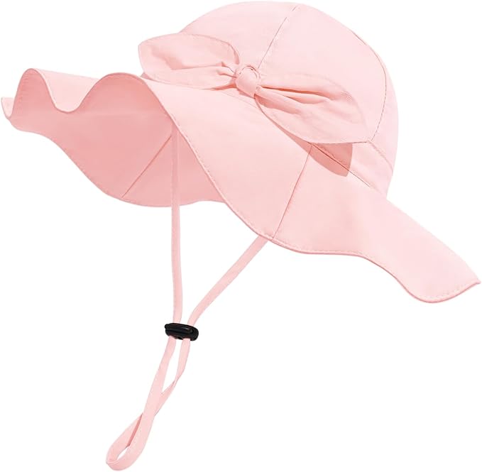 Baby Girl Sun Hat with UPF 50+ Outdoor Adjustable Beach Hat with Wide Brim Bucket Hats