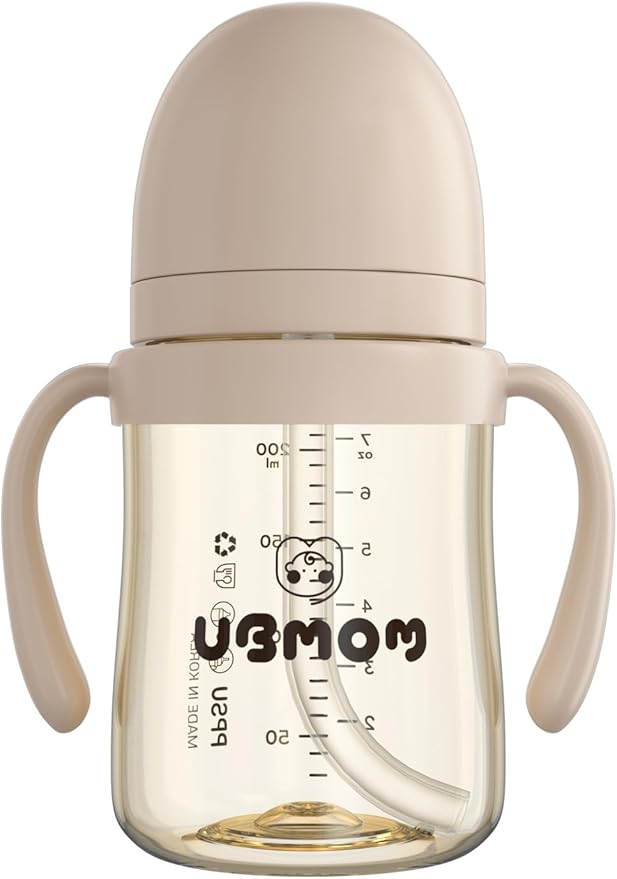 UBMOM No-spill, Backflow prevention Sippy Cup with Straw, PPSU Learner Cup with Handle for Baby and Toddlers, BPA free, 6.76oz (Chocolate)