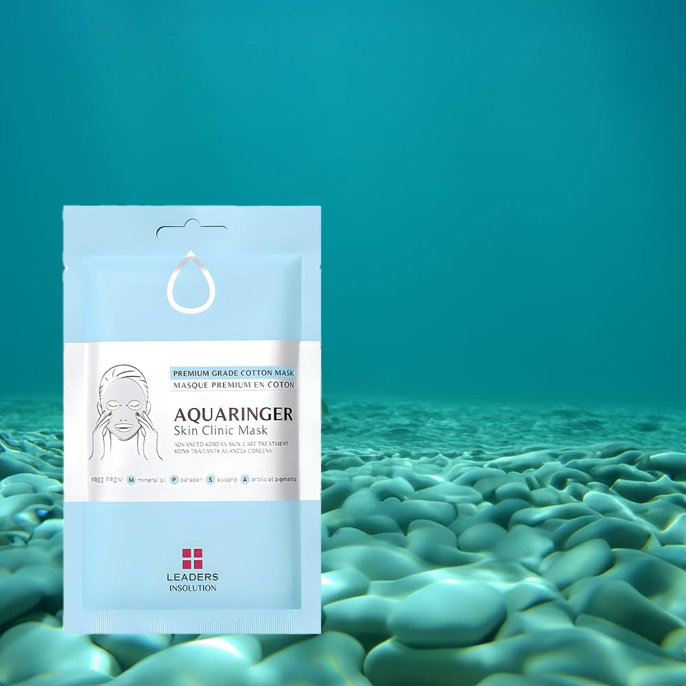 Leaders Insolution Aquaringer Skin Clinic Mask | Intense Hydration Treatment Mask with Swiss Glacial Water & Power Peptides | Moisturizing & Firming for Dry Skin, Fine Lines (10 Sheets)