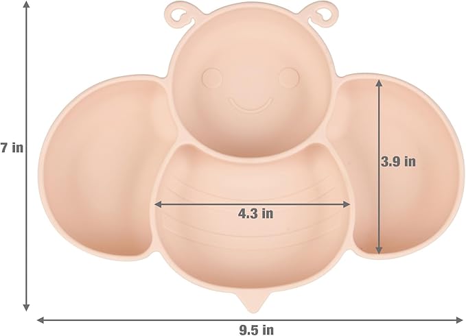 PandaEar 2 Pack Silicone Suction Plates for Toddlers Baby with 4 Spoons Self Feeding, Divided Unbreakable Toddler Plates with Suction, Baby Plates and Utensils Set, Baby Dishes, Green Crab & Pink Bee
