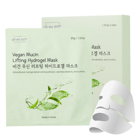 Vegan Mucin Lifting Hydrogel Collagen Face Mask 10 ea Ultimate Hydration, Improves Skin Texture, Soothing, Elasticity, Glowing Skin, Reduces Fine Lines & Wrinkles, Made in Korea OHMYPURE (10, Vegan)
