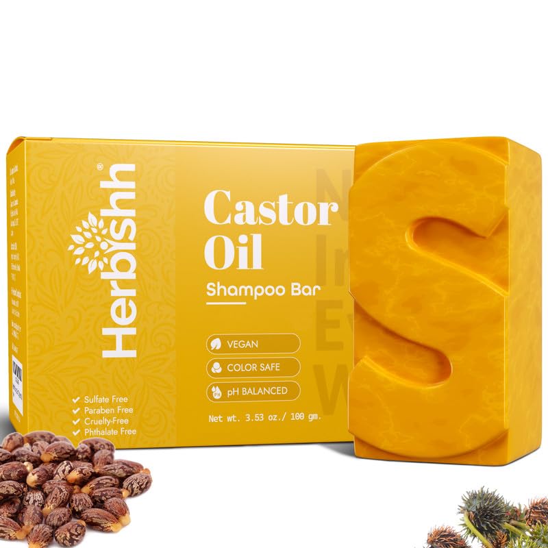 Herbishh Castor Oil Shampoo Bar – Nourishing Solid Shampoo Bar for Hair Growth & Thinning Hair – Castor Oil Soap for Healthy Moisturized Scalp – Natural & Organic Soap for Women & Men 3.53 oz
