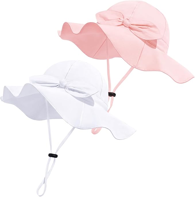 Baby Girl Sun Hat with UPF 50+ Outdoor Adjustable Beach Hat with Wide Brim Bucket Hats