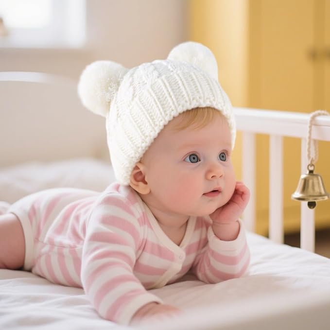 Yuoahcn Baby Girl Beanie Winter Baby Boy Hat with Pom pom Warm Infant Knitted Hats Toddler Kid Beanies