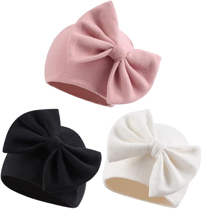 Bamery Newborn Baby Girl Hat Cotton Baby Bow Beanie Preemie Hats Spring Infant Hats for Girls 0-12 Months