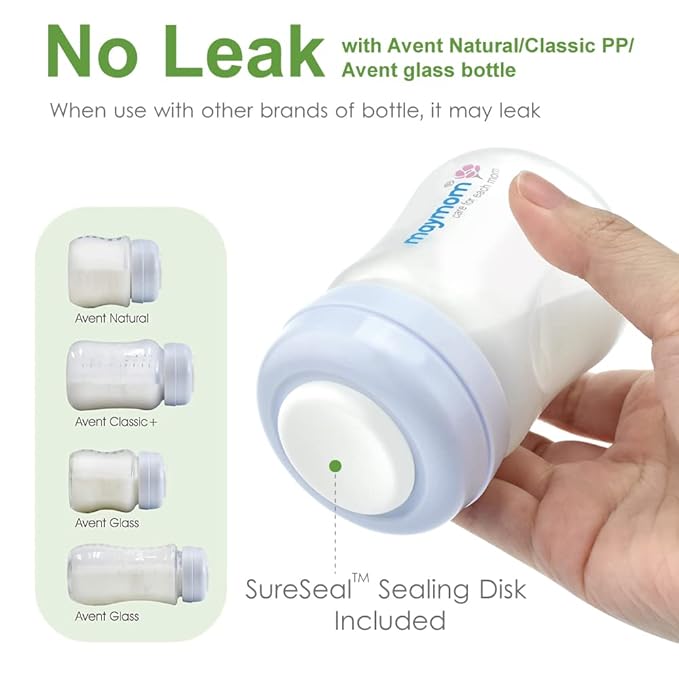 Maymom Wide-Mouth Milk Storage Collection Bottle with Dome Cap, Bottle Top, SureSeal Disk; Compatiable with Spectra S1 S2 Bottles; Compatible with Lansinoh Nipple (4.7oz/140mL, 2pc & 9oz/280mL, 2pc)