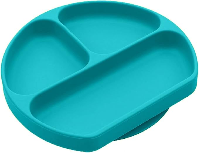 Silikong Suction Plate for Toddlers | BPA Free, 100% Food-Grade Silicone | Microwave, Dishwasher and Oven Safe | Stay Put Divided Baby Feeding Plates (1, Turquoise)