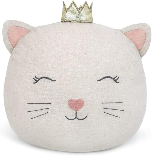 MON AMI Linen Kitty Accent Décor Pillow - 12”x 11”, Plush Cat Cuddle Cushion,Decorative Throw Pillow for Child’s Nursery,Bed or Couch, Cute Room Décor
