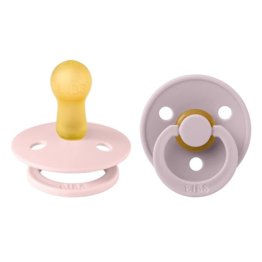 BIBS Pacifiers Colour Collection | Natural Rubber Baby Pacifier | Set of 2 BPA-Free Soothers | Made in Denmark | 6+ Months (Pack of 2) | Blossom/Dusky Lilac