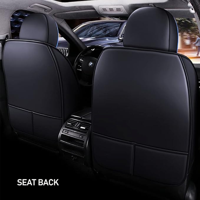 Waterproof 5 Car Seat Covers for Suzuki 1999-2025 95% Models, Premium Faux Leather Automotive Front and Back Seat Protectors Compatible with Airbag Black & Blue Line