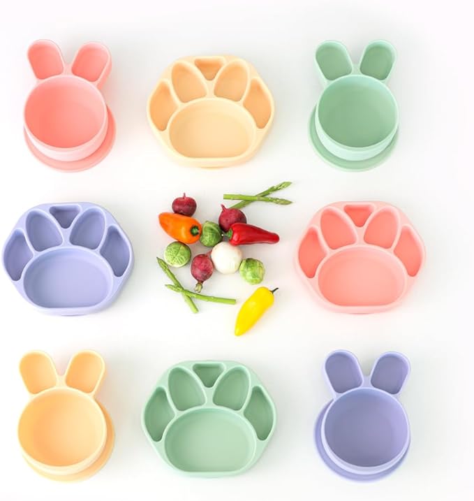 Baby Plates with Suction - Self-Feeding Tools for Baby - Made in Korea - Suction Plates Feeding Essentials - Ideal Baby Food Plates - Perfect Design for Toddlers (Yellow, Rabbit)