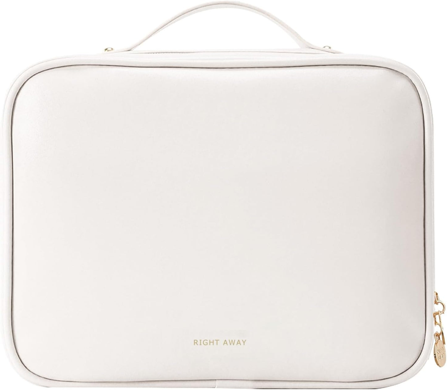 RIGHT AWAY Travel Toiletry Bag for Women,Large Makeup Bag& Cases,Waterproof Cosmetic Organizer Bag with Compartments,Portable Make Up Bag for Travel Size Toiletries,Skincare,Brushes Set,White