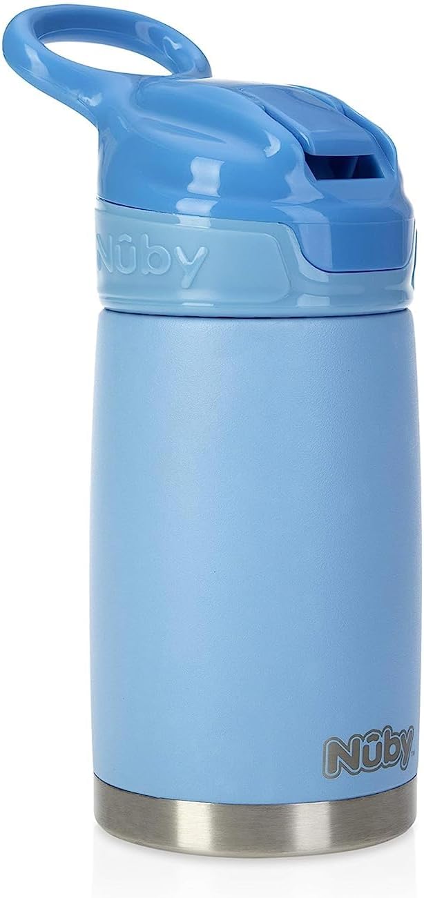 Nuby Thirsty Kids No Spill Flip-It Reflex Stainless Steel Travel Cup or Water Bottle - 10 Oz - 18+ Months - Blue - Back to School Essentials