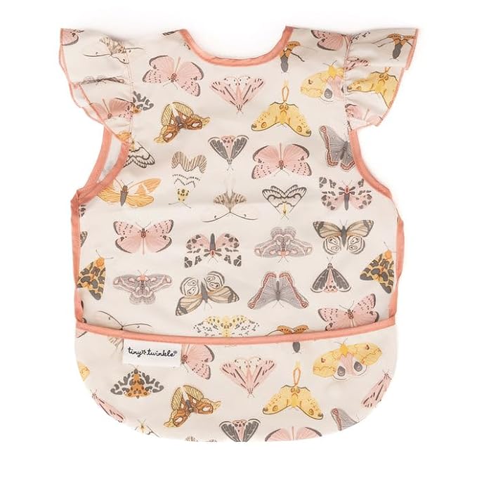Tiny Twinkle Short Sleeve Apron Baby & Toddler Bib for Girls – Waterproof, Mess-Proof Bibs for Eating & Feeding, Machine Washable,Perfect Holiday Gift (Flutter, 2-4Y)