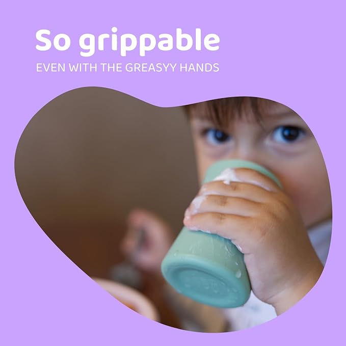 APLAINR Grip Cup, Silicone Open Training Cup for Baby and Toddler, 3 fl oz, Easy Grip, Non-Slip, Heavy Base, Microwave & Dishwasher Safe, No BPA, Pack of 2, Blue Hour