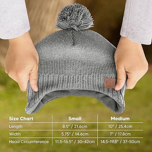 Baby Beanies, Baby Hats for Boys, Girls - Cute Toddler Winter Hat, Soft & Stretchy Beanies for Infant, Newborn 6-36 Months, Cozy & Warm with Earflap Muff & Pom (Gray)