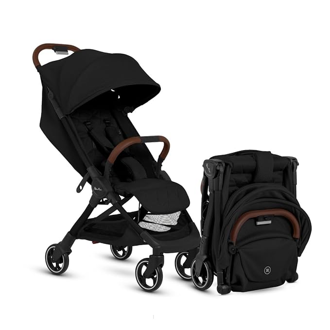 Silver Cross Clic Compact Stroller – Lightweight Travel Stroller for Newborn to Toddler (Birth to 55 lbs), One-Hand Fold, Lie-Flat Seat, Airplane Cabin Approved, UPF50+ Canopy, Space Black