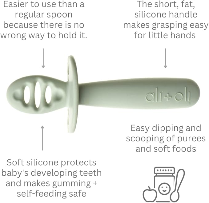 Ali+Oli (3pc) Silicone Spoon Set for Baby (Pine) Unbreakable Baby Spoons, Self Feeding Utensils, Multi-stage Design, Ergonomic Handle