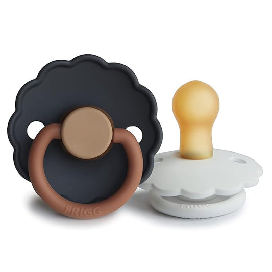 FRIGG Daisy Natural Rubber Baby Pacifier | Made in Denmark | BPA-Free (Aurora/Bright White, 0-6 Months) 2-Pack