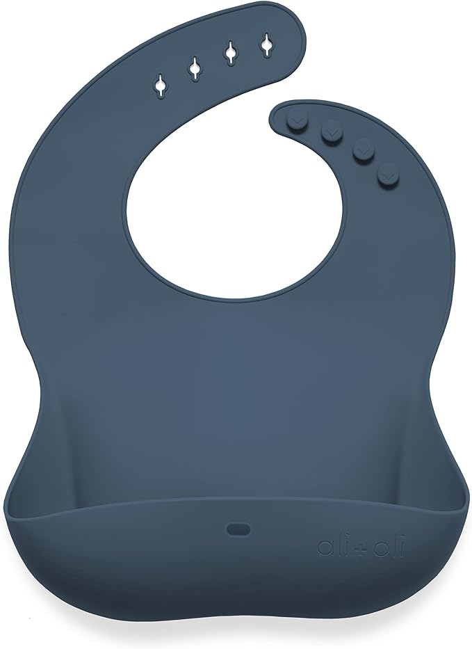 Ali+Oli Silicone Bib Waterproof Silicone Bibs for Babies & Toddlers Adjustable Feeding Bibs with Food Catcher Feeding Bucket