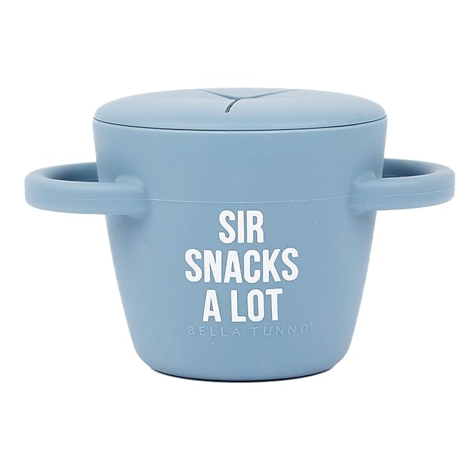 Bella Tunno Happy Snacker – Spill Proof Snack Cups for Toddlers and Babies, Snack Containers Made from Silicone BPA Free, Soft Opening & Removable Lid (Sir Snacks A lot)