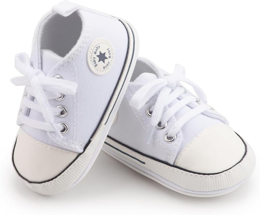 Meckior Baby Girls Boys Canvas Sneakers Soft Sole High-Top Ankle Infant First Walkers Crib Shoes