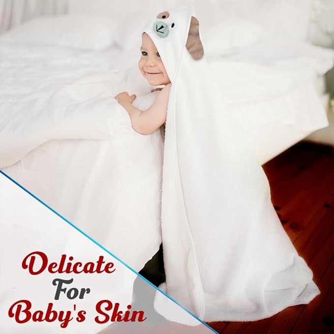 Baby Towels with Hood - Soft, Absorbent Viscose Made of Bamboo, Extra Large 35 x 35 Inches, for Newborns, Infants, Boys and Girls, White
