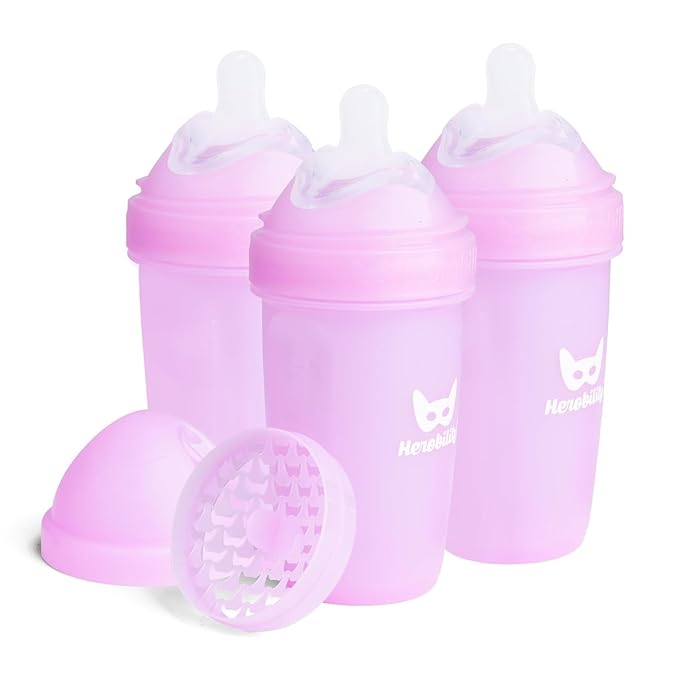 Herobility Double Anti-Colic Baby Bottles – 8.5 fl oz/240ml – 3-Pack – Purple