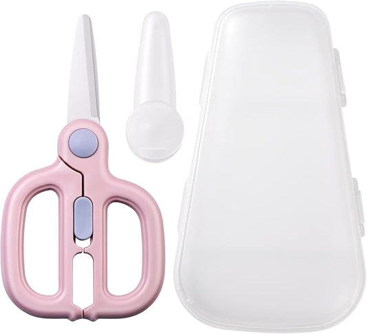 Baby Food Scissors with Travel Case, Ceramic Food Scissors Kids, Toddler Scissor with Safety Lock, Ideal for Pizza, Meats, Noodles, Vegetables, and Fruits (A)