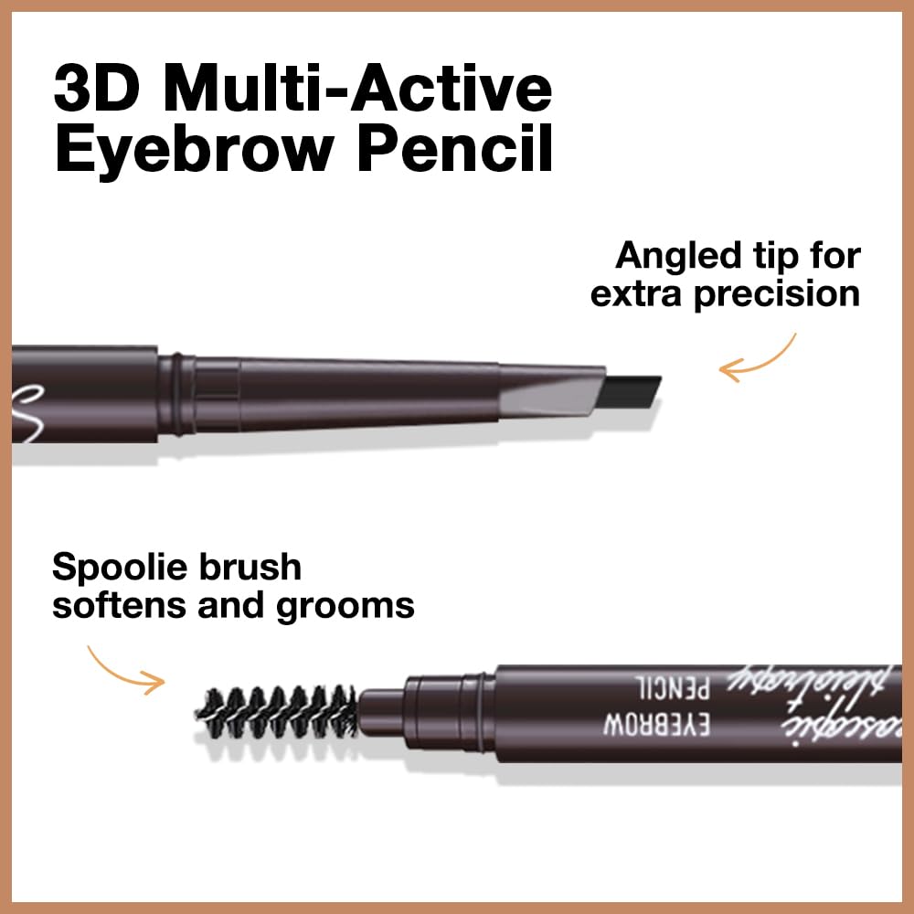 4 Pcs Ultimate Eyebrow Retractable Definer Pencils,Dual-Sided Natural Soft Textured Eyebrow Pencil for Daily Look Eyebrow Makeup,Brow Brush,Fine Tip lapiz de cejas-Black