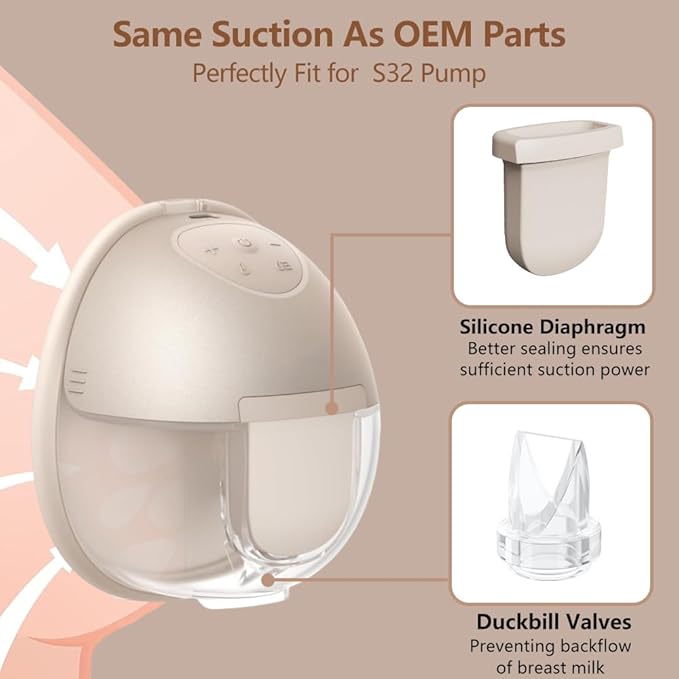 2pcs Duckbill Valves and 2pcs Silicone Diaphragms Compatible with eufy S1 Pro/S1/E10/E20 Breast Pump, Replace for Lansinoh Discreet Duo/NCVI/NICEGREEN/Nuliie/Zooawa S32 Breast Pump Parts