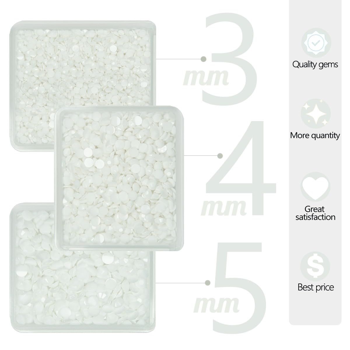 Pure White Resin Rhinestones for Crafting 3mm 4mm 5mm Flatback Jelly Stones Bulk SS10 SS16 SS20 Diamonds Crystals Gems for Nails Face Eyes Makeup Body Tumblers Bottles DIY Decor Crafts Clothes