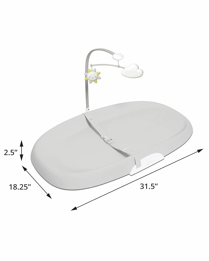 Skip Hop Baby Changing Pad Nursery Style Wipe-Clean Contoured with Cushioned Foam, Non-Skid Base, Built-in Safety Belt & Tuck-Away Toy Bar, Oat