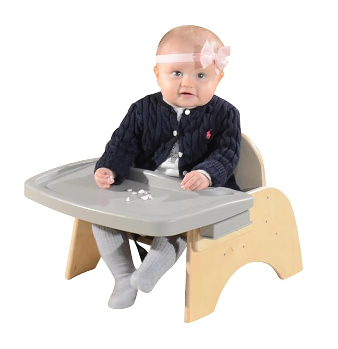 11'H Montessori Low Feeding Chair, Toddler Wooden Stackable Chair with Removable Tray, Safety Harness, Suitable for Ages 3-5